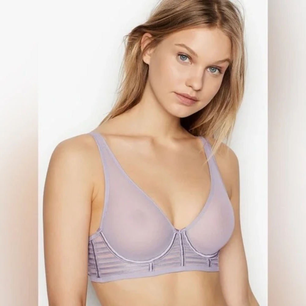 Smoky lilac, Sheer Mesh Bra Set
